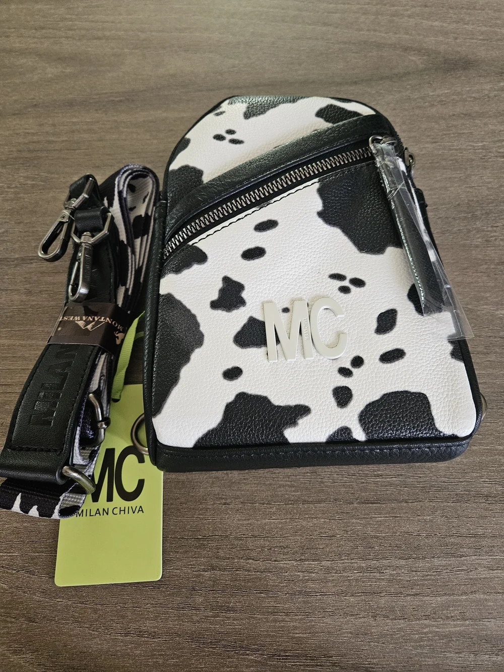 Milan Chiva Cow Print Sling Bag/ Crossbody/ Chest Bag With Fashion Earrings
